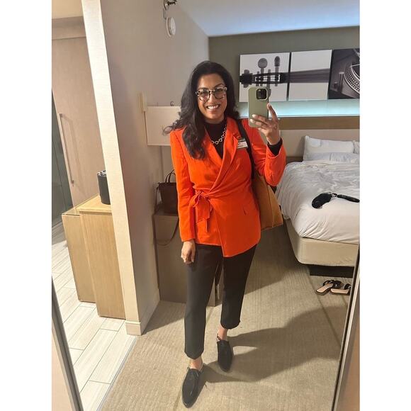 BOSS Women's Orange Red Tie Wasit Collared Jawana Blazer Jacket Size US 0 - Picture 16 of 16